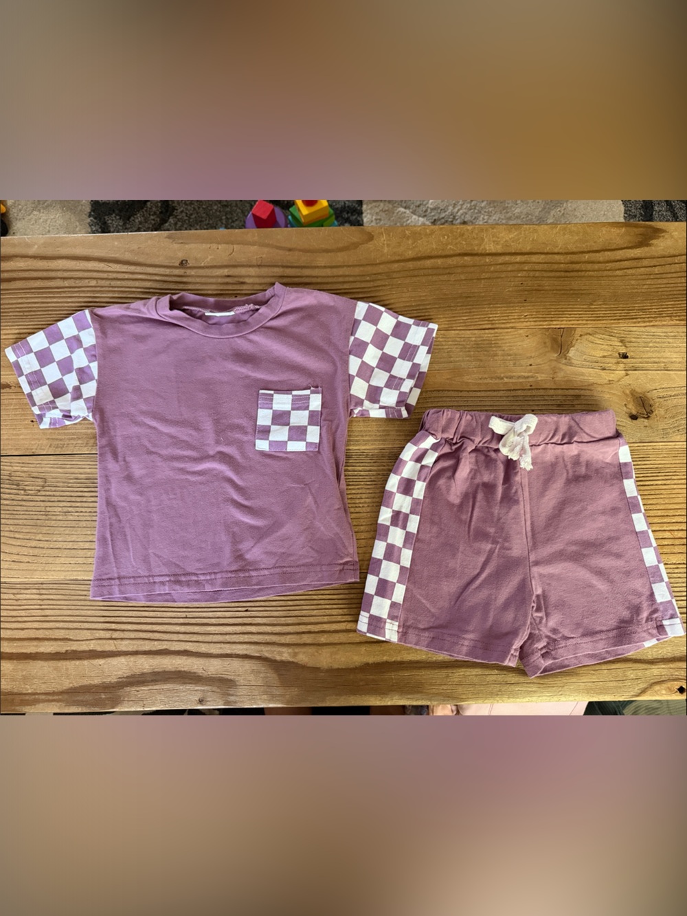 Purple Checkered Tee and Shorts Set
